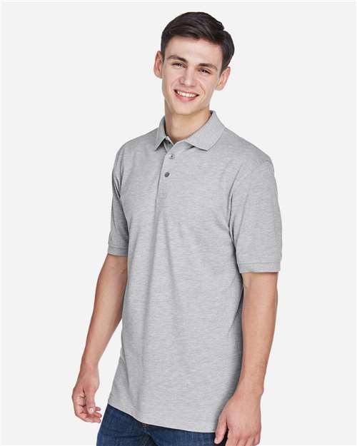 Harriton M265 Men's Easy Blend Polo - Grey Heather - model side