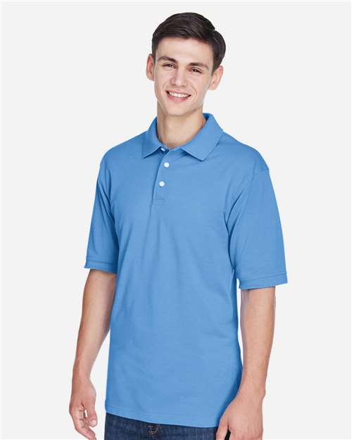 Harriton M265 Men's Easy Blend Polo - Light College Blue - model side