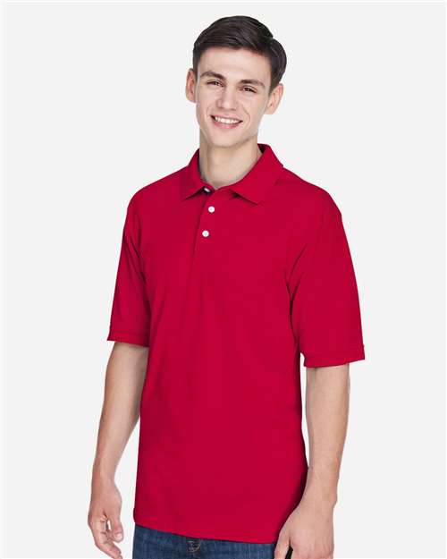 Harriton M265 Men's Easy Blend Polo - Red - model side