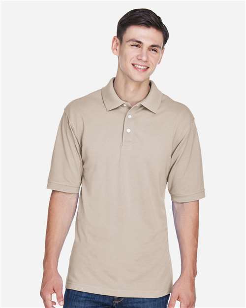 Harriton M265 Men's Easy Blend Polo - Stone - model front
