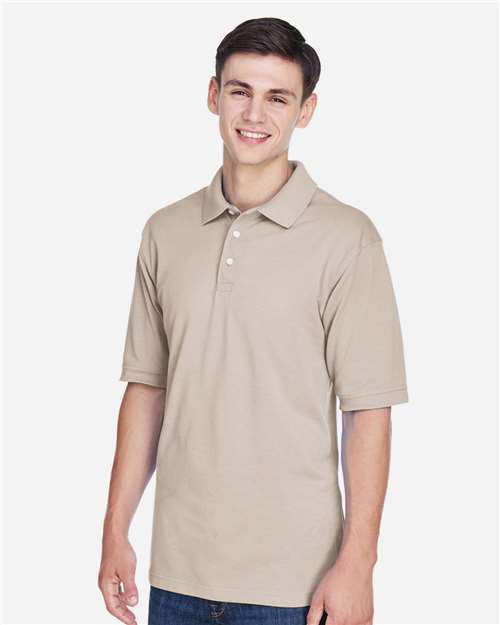 Harriton M265 Men's Easy Blend Polo - Stone - model side