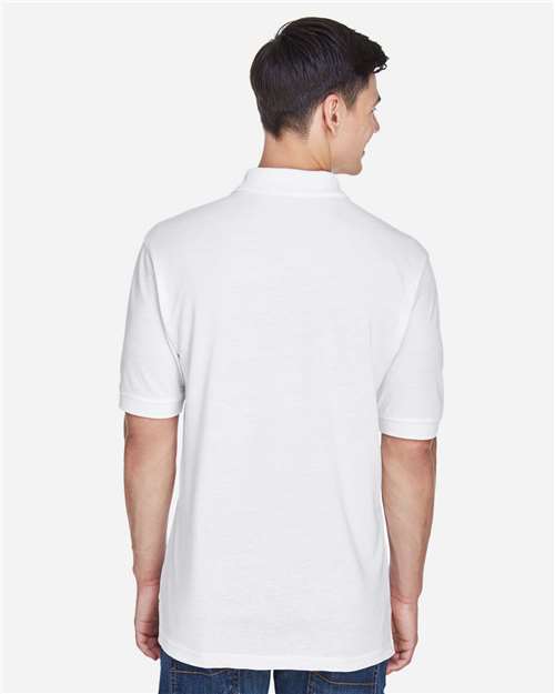 Harriton M265 Men's Easy Blend Polo - White - model back