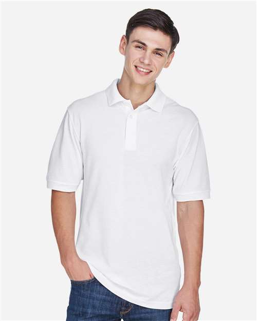 Harriton M265 Men's Easy Blend Polo - White - model front