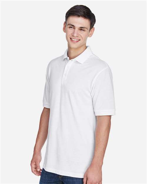 Harriton M265 Men's Easy Blend Polo - White - model side