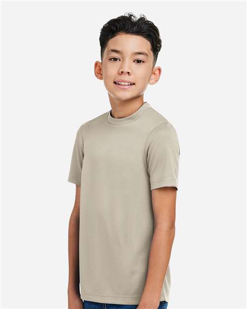 Team 365 TT15Y Youth Zone Performance Mesh T-Shirt - Desert Khaki - model side