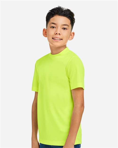 Team 365 TT15Y Youth Zone Performance Mesh T-Shirt - Safety Yellow - model side