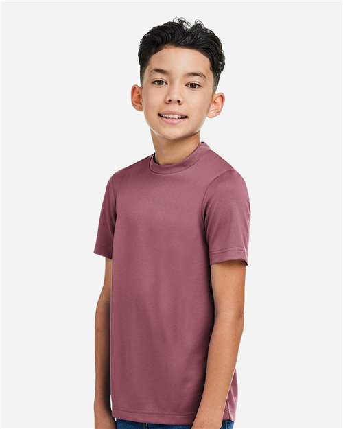 Team 365 TT15Y Youth Zone Performance Mesh T-Shirt - Sport Dark Maroon - model side