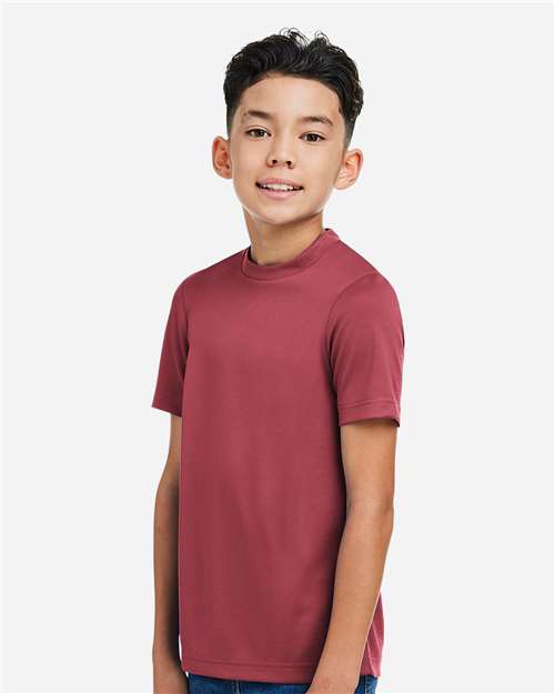 Team 365 TT15Y Youth Zone Performance Mesh T-Shirt - Sport Maroon - model side