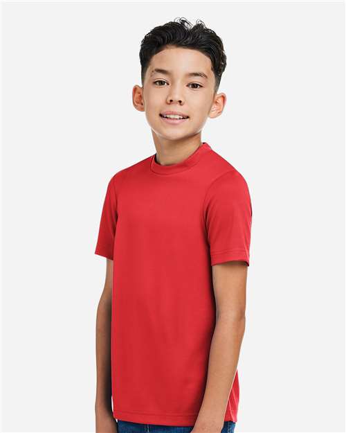 Team 365 TT15Y Youth Zone Performance Mesh T-Shirt - Sport Red - model side