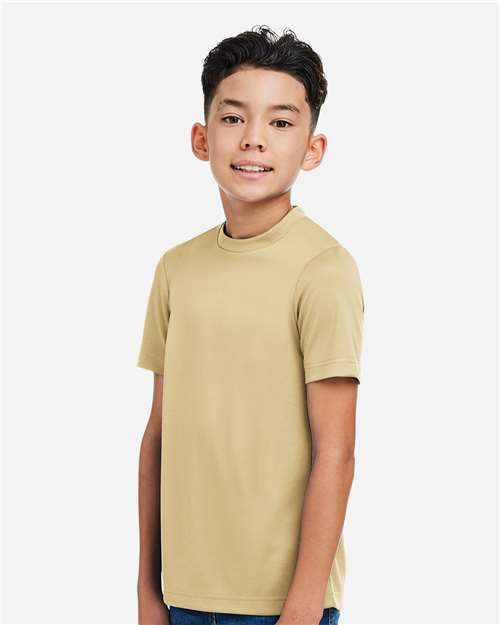 Team 365 TT15Y Youth Zone Performance Mesh T-Shirt - Sport Vegas Gold - model side