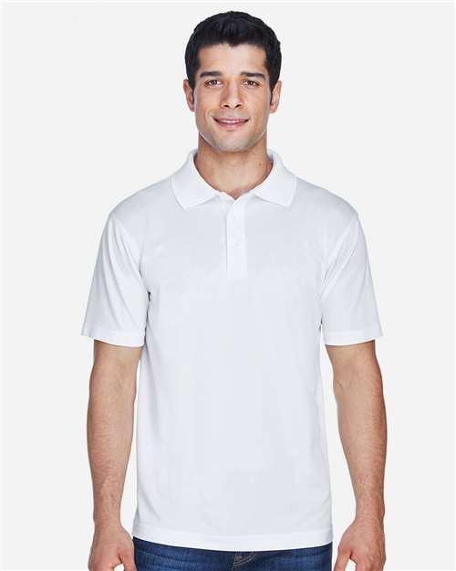 Harriton M315 Men's Polyester Jersey Polo - White - model front