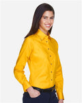 Harriton M500W Women's Easy Blend Long Sleeve Twill Dress Shirt with Stain-Release - Sunray Yellow - model side