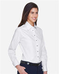 Harriton M500W Women's Easy Blend Long Sleeve Twill Dress Shirt with Stain-Release - White - model side