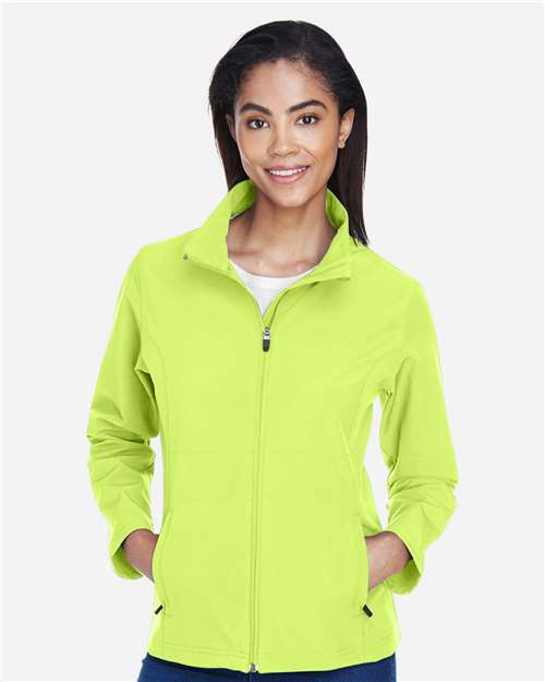 Team 365 TT80W Women's Leader Soft Shell Jacket - Safety Yellow - model front