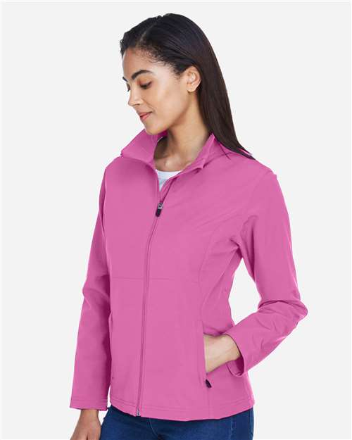 Team 365 TT80W Women's Leader Soft Shell Jacket - Sport Charity Pink - model side
