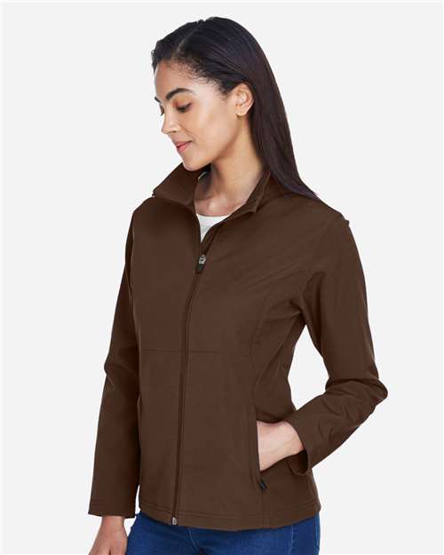 Team 365 TT80W Women's Leader Soft Shell Jacket - Sport Dark Brown - model side