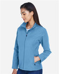 Team 365 TT80W Women's Leader Soft Shell Jacket - Sport Light Blue - model side