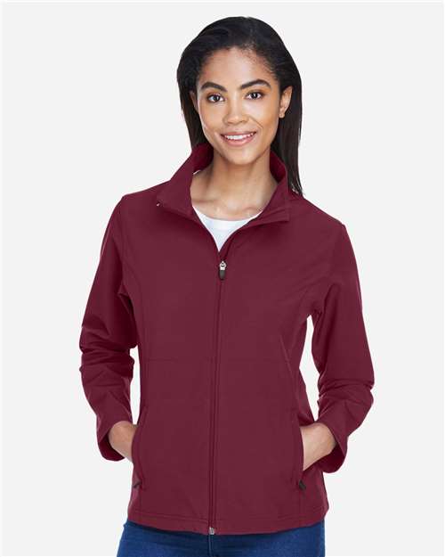 Team 365 TT80W Women's Leader Soft Shell Jacket - Sport Maroon - model front