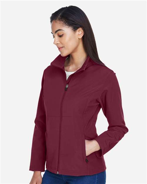 Team 365 TT80W Women's Leader Soft Shell Jacket - Sport Maroon - model side