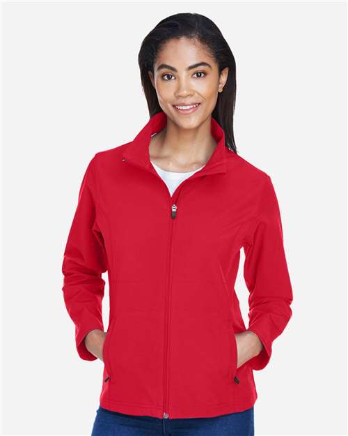 Team 365 TT80W Women's Leader Soft Shell Jacket - Sport Red - model front