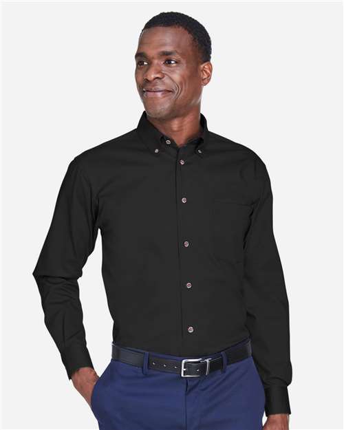 Harriton M500 Men's Easy Blend Twill Shirt - Black - model front