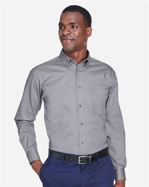 Harriton M500 Men's Easy Blend Twill Shirt - Dark Grey - model front