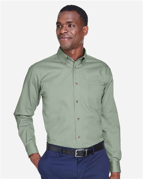 Harriton M500 Men's Easy Blend Twill Shirt - Dill - model front