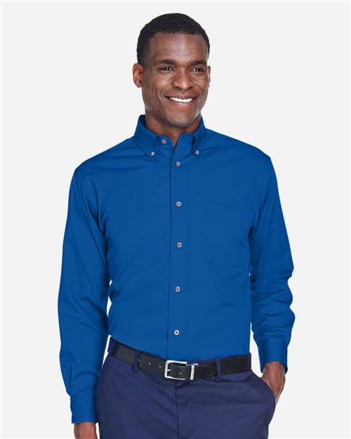 Harriton M500 Men's Easy Blend Twill Shirt - French Blue - model front
