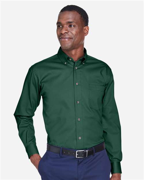 Harriton M500 Men's Easy Blend Twill Shirt - Hunter - model front