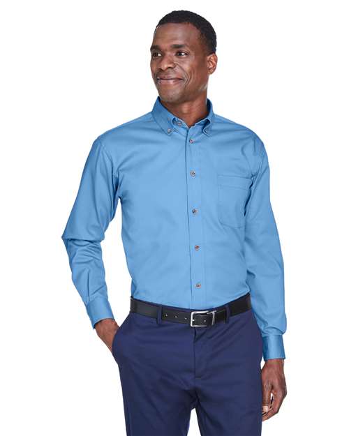 Harriton M500 Men's Easy Blend Twill Shirt - Light College Blue - model front