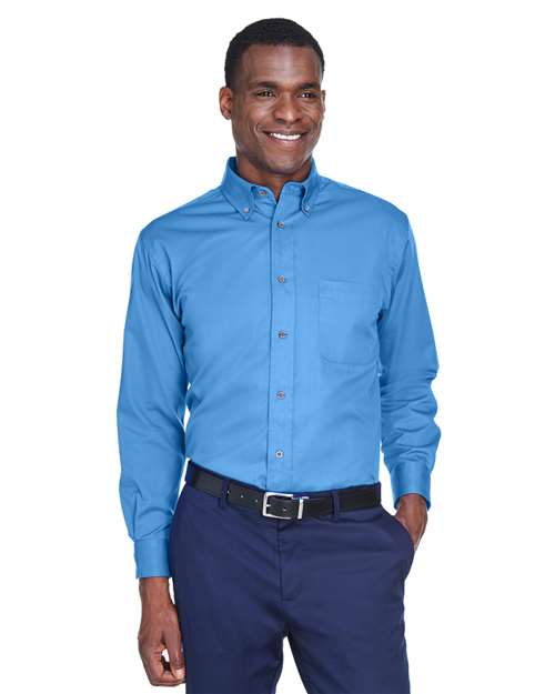 Harriton M500 Men's Easy Blend Twill Shirt - Nautical Blue - model front