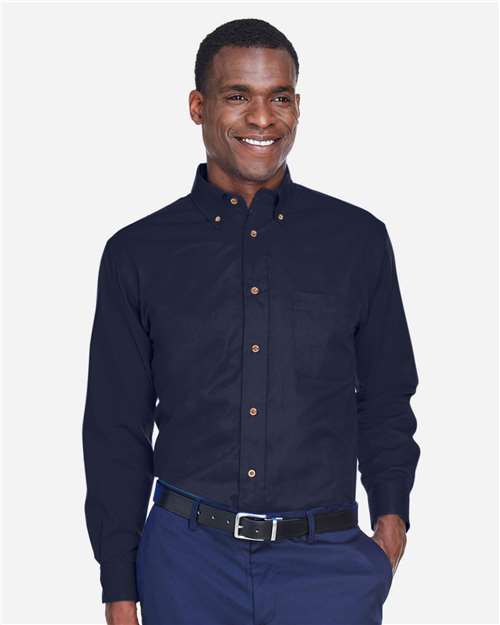Harriton M500 Men's Easy Blend Twill Shirt - Navy - model front