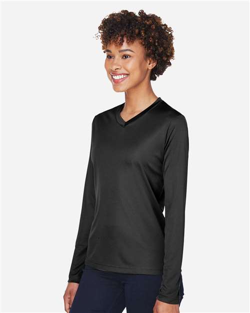 Team 365 TT11WL Women's Zone Performance Long Sleeve T-Shirt - Black - model side