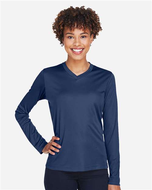 Team 365 TT11WL Women's Zone Performance Long Sleeve T-Shirt - Sport Dark Navy - model front
