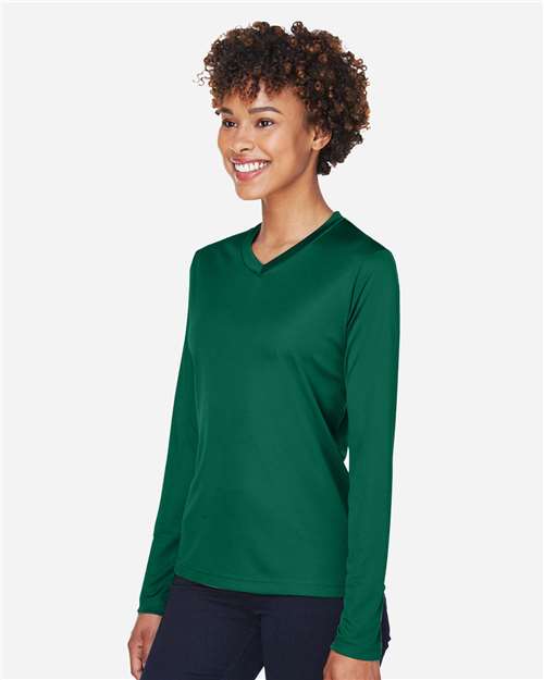 Team 365 TT11WL Women's Zone Performance Long Sleeve T-Shirt - Sport Forest - model side