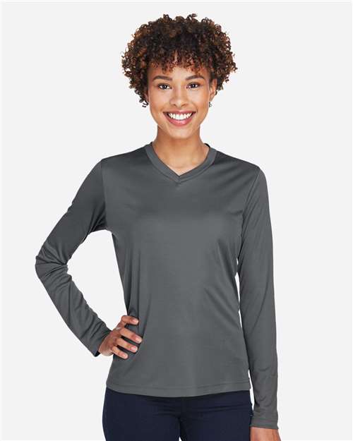 Team 365 TT11WL Women's Zone Performance Long Sleeve T-Shirt - Sport Graphite - model front