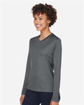 Team 365 TT11WL Women's Zone Performance Long Sleeve T-Shirt - Sport Graphite - model side