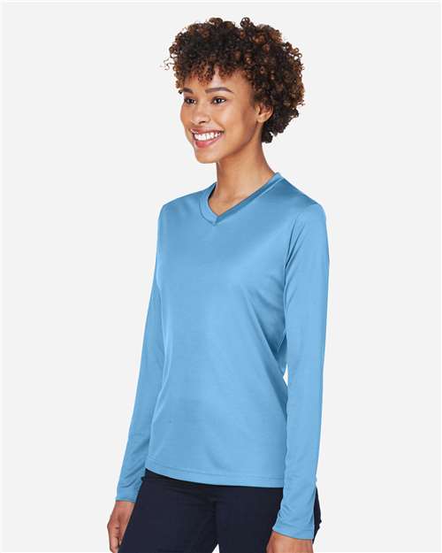 Team 365 TT11WL Women's Zone Performance Long Sleeve T-Shirt - Sport Light Blue - model side