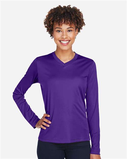 Team 365 TT11WL Women's Zone Performance Long Sleeve T-Shirt - Sport Purple - model front