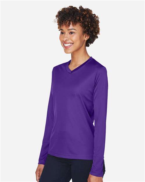 Team 365 TT11WL Women's Zone Performance Long Sleeve T-Shirt - Sport Purple - model side
