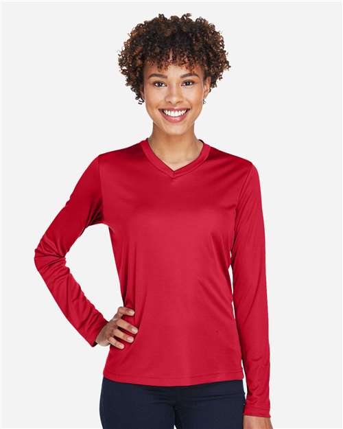 Team 365 TT11WL Women's Zone Performance Long Sleeve T-Shirt - Sport Red - model front