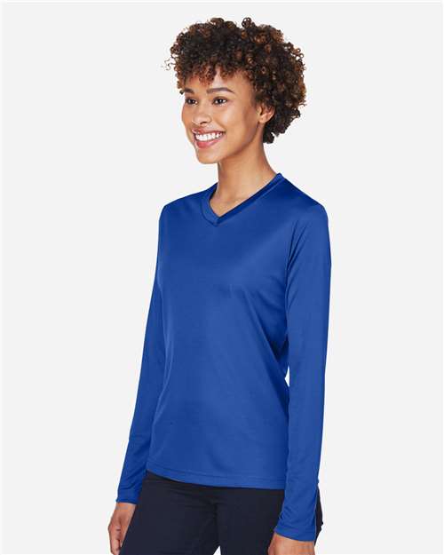 Team 365 TT11WL Women's Zone Performance Long Sleeve T-Shirt - Sport Royal - model side