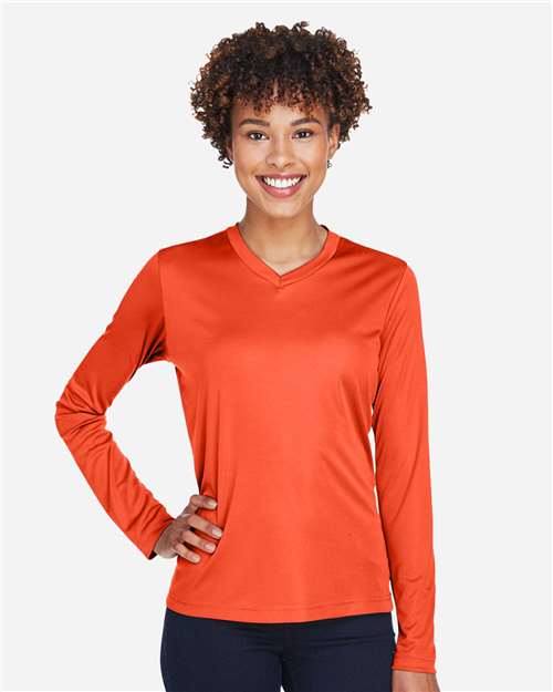 Team 365 TT11WL Women's Zone Performance Long Sleeve T-Shirt - Sport Orange - model front