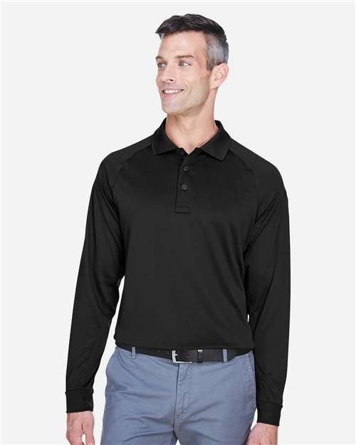 Harriton M211L Men's Advantage Long Sleeve Tactical Polo - Black - model front