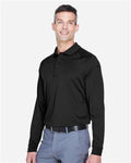 Harriton M211L Men's Advantage Long Sleeve Tactical Polo - Black - model side