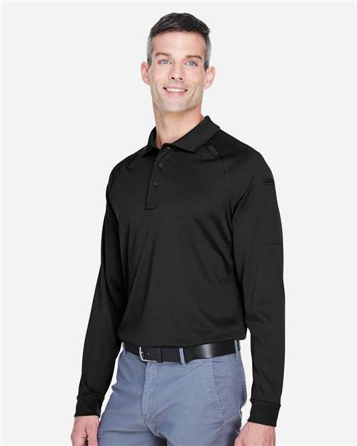 Harriton M211L Men's Advantage Long Sleeve Tactical Polo - Black - model side