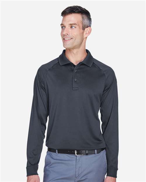 Harriton M211L Men's Advantage Long Sleeve Tactical Polo - Dark Charcoal - model front