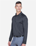 Harriton M211L Men's Advantage Long Sleeve Tactical Polo - Dark Charcoal - model side