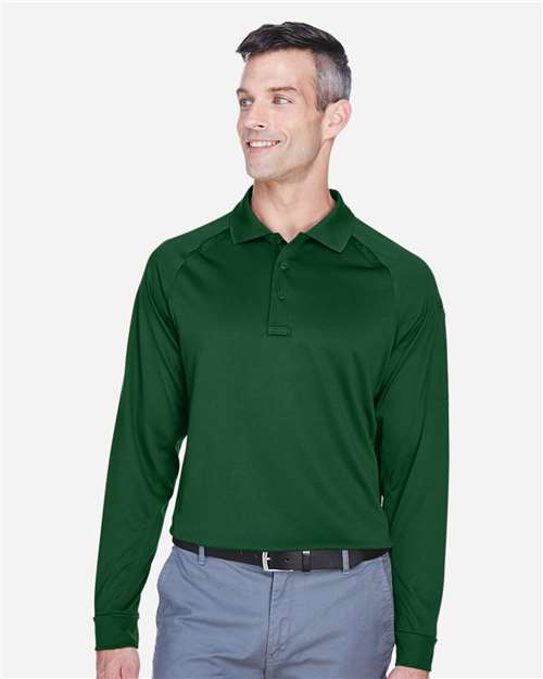Harriton M211L Men's Advantage Long Sleeve Tactical Polo - Dark Green - model front
