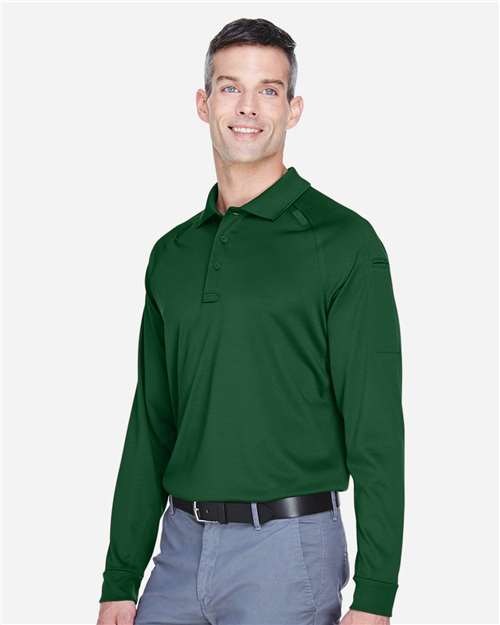 Harriton M211L Men's Advantage Long Sleeve Tactical Polo - Dark Green - model side